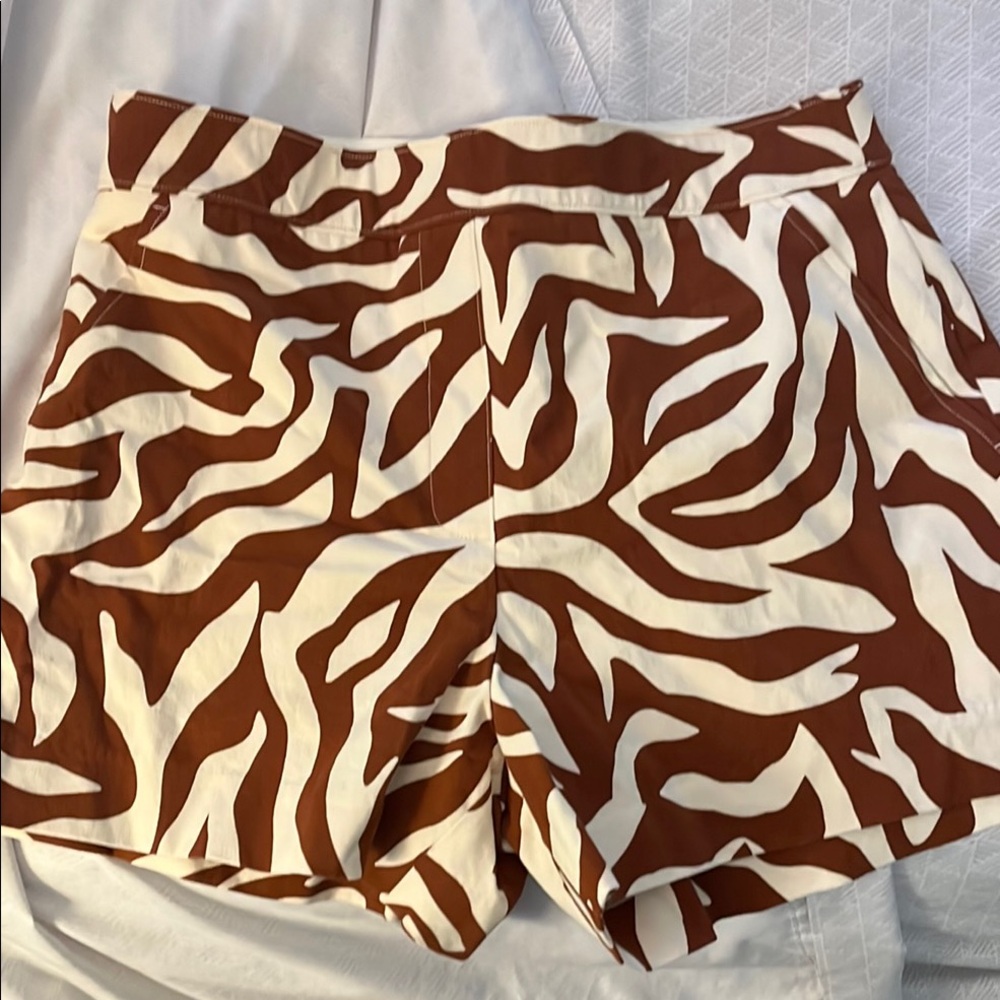 SPANX High Waist Zebra Print Shorts - Brown and White